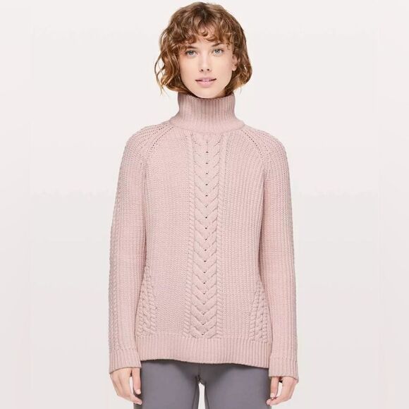 Lululemon Bring The Cozy Chunky Cable Turtleneck Sweater Misty Pink 10 - Picture 1 of 7